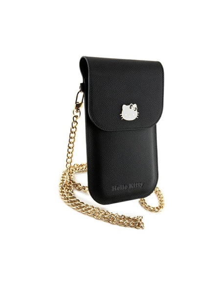 Torebka crossbody na telefon Hello Kitty Leather Metal Logo Chain Czarny