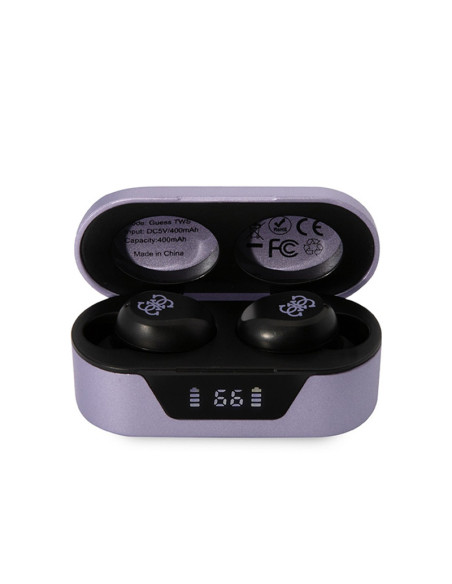 Słuchawki TWS + Etui Ładujące Guess True Wireless Earphones BT5.0 5H Fioletowy
