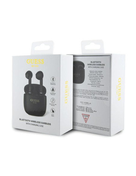 Słuchawki TWS + Etui Ładujące Guess True Wireless Script Logo BT5.3 Czarny