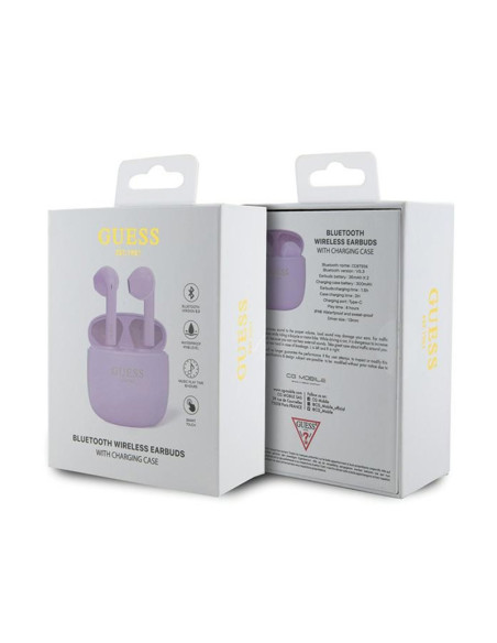 Słuchawki TWS + Etui Ładujące Guess True Wireless Script Logo BT5.3 Fioletowy