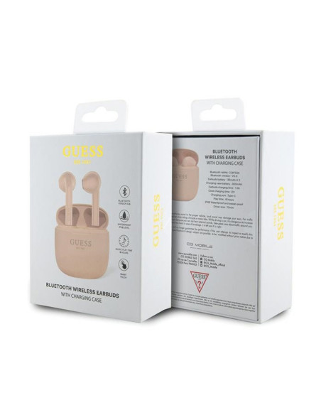 Słuchawki TWS + Etui Ładujące Guess True Wireless Script Logo BT5.3 Różowy