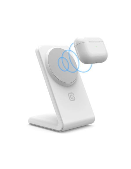 Ładowarka bezprzewodowa 2w1 z MagSafe do iPhone i AirPods Crong MagSpot Stand Biały