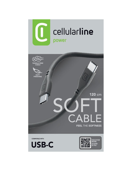Kabel USB-C / USB-C 1.2 m Cellularline Soft Cable Czarny