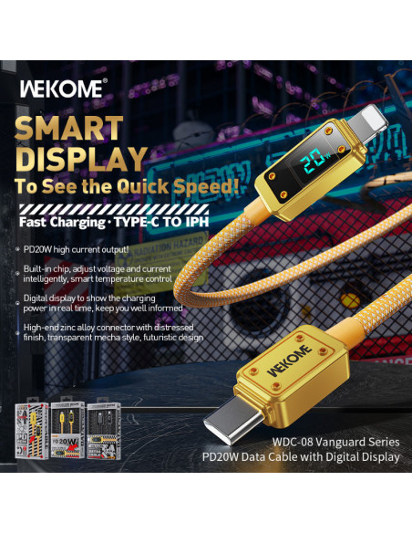 Kabel połączeniowy USB-C / Lightning Fast Charging PD 20W 1 m WEKOME WDC-08 Vanguard Series Złoty