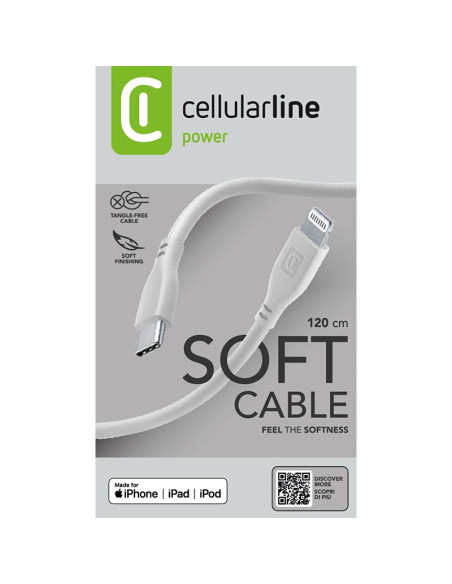 Kabel USB-C / Lightning certyfikat MFi 1.2 m Cellularline Soft Cable Szary