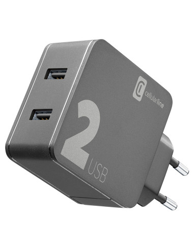 Ładowarka sieciowa 2x USB-A 12W + 12W Cellularline Multipower 2 Czarny