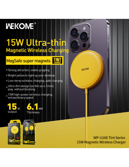 Ładowarka indukcyjna MagSafe 15W WEKOME WP-U166 Tint Series Żółty