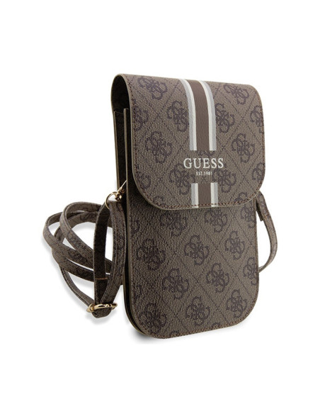Torebka crossbody na telefon Guess 4G Stripes Brązowy