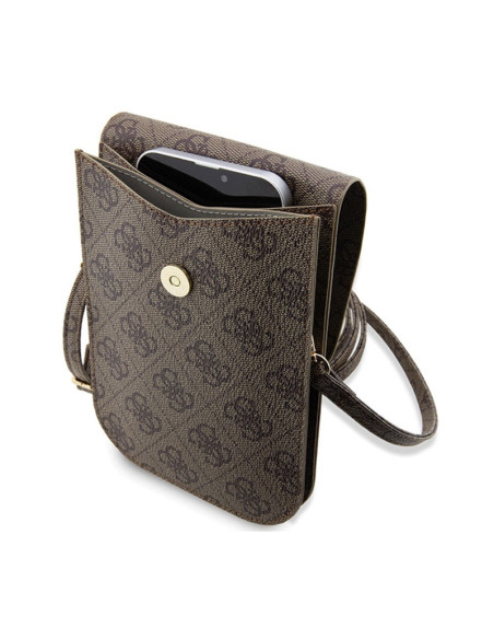 Torebka crossbody na telefon Guess 4G Stripes Brązowy