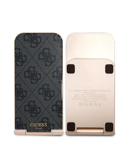 Składana ładowarka indykcyjna 2w1 z MagSafe do iPhone i AirPods 15W Guess 4G Pattern MagSafe Czarny