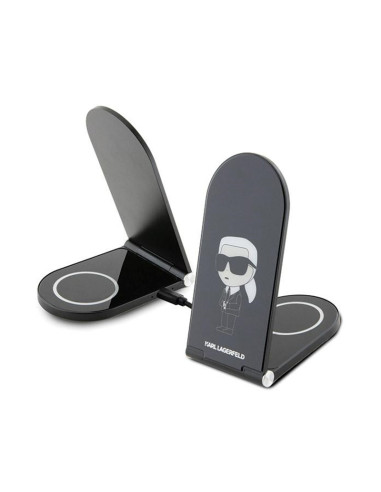 Składana ładowarka indykcyjna 2w1 z MagSafe do iPhone i AirPods 15W Karl Lagerfeld Ikonik MagSafe Czarny